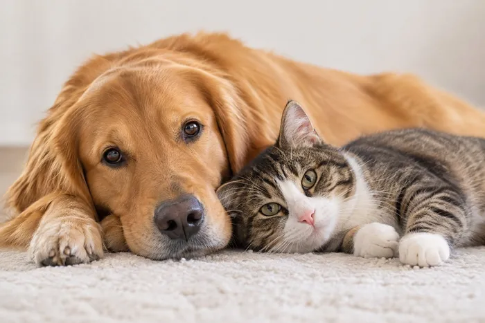 Perro y gato juntos, el cuidado cercano de El Perro Verde